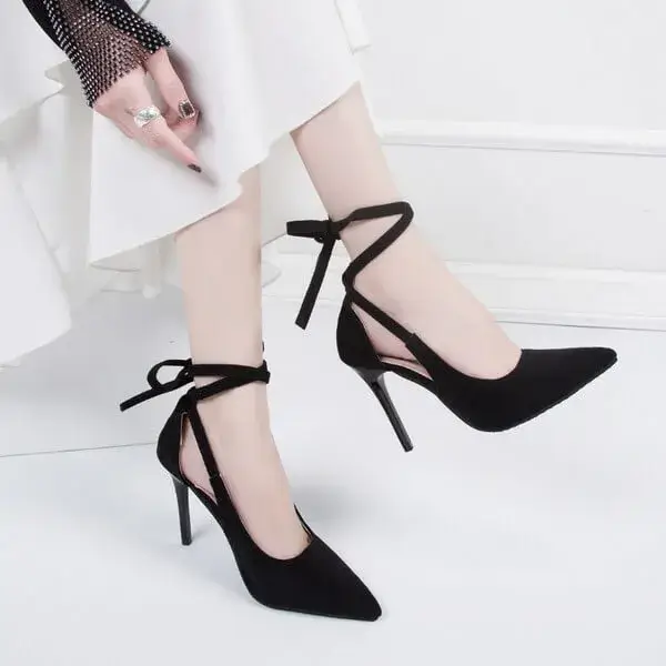 Barabeth Women Fashion Solid Color Plus Size Strap Pointed Toe Suede High Heel Sandals Pumps