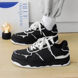 Barabeth Men'S Fashion Black White Breathable Canvas Sneakers