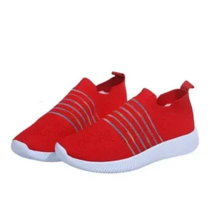 Barabeth Fashion Casual Solid Color Striped Fly-Woven Mesh Breathable Flat Sneakers